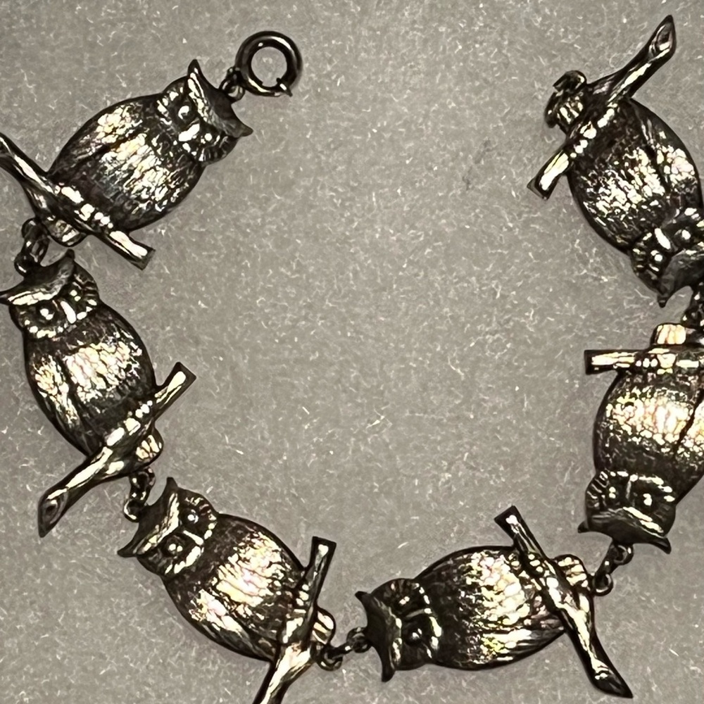 Vintage Sterling Silver Linked Owl Bracelet | 7" Detailed Nature Motif